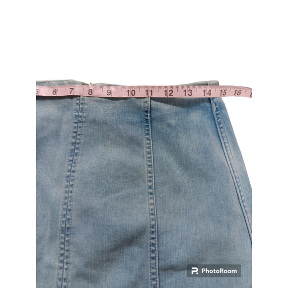 Free People Preppy Light Wash Zip Up Denim Mini Skirt In Size 12 - Picture 6 of 7